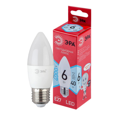 Лампочка светодиодная ЭРА LED 6 Вт свеча холодный дневной свет